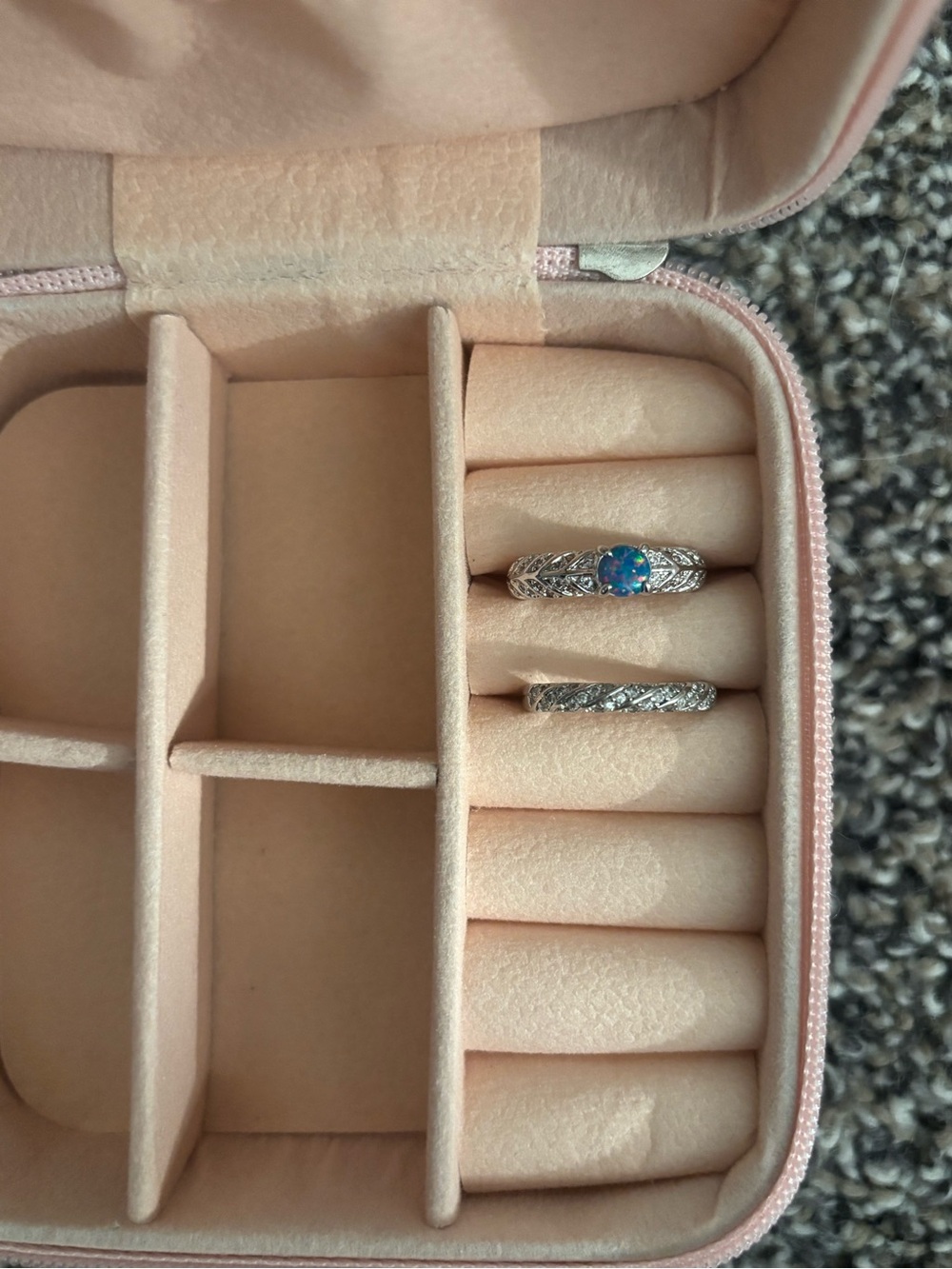 Sterling Silver Opal & Diamond Accent Ring Set - Blue Opal